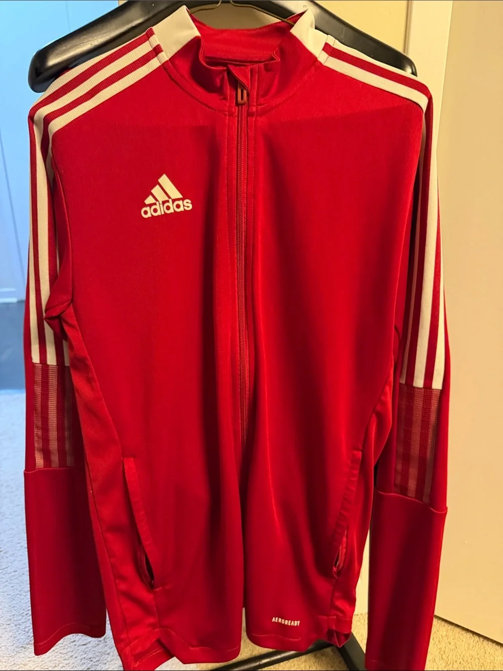 adidas Red Lightweight Training Jacket with White Stripes
